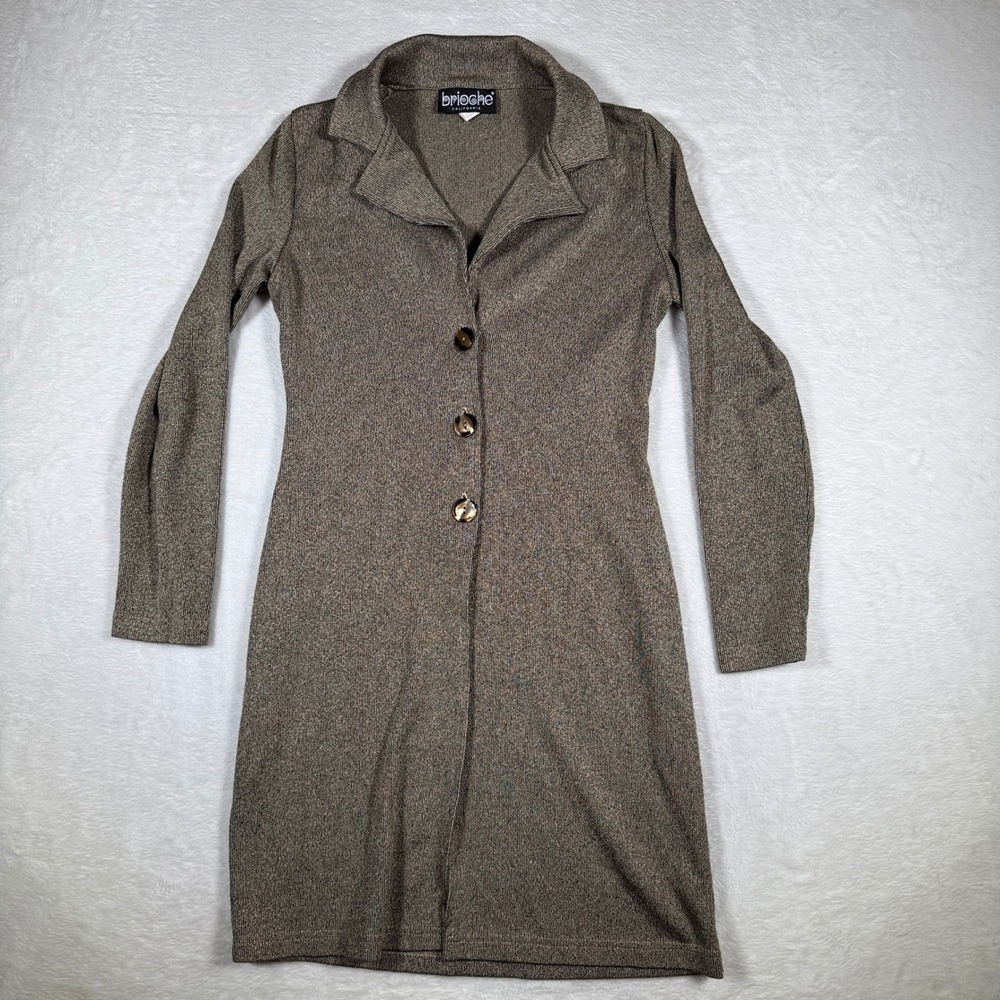 Brioche California Womens Long Sleeve Button Front Cardigan Dress Brown Size L‎